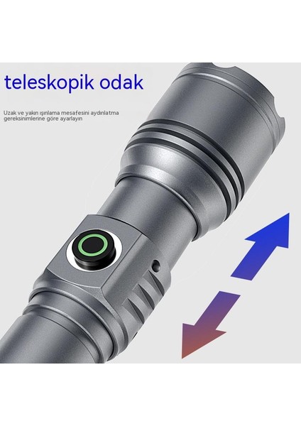 Beyaz Lazer Güçlü El Feneri, Güç Ekran Hızlı Şarj Zoom Açık El Feneri (Yurt Dışından)