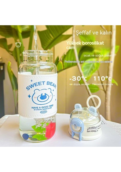 Sevimli Deri Kılıf Cam Karikatür Kabartmalı Öğrenci Damlatmaz Bardak Taşınabilir El Ele Yaylı Kapak Anti-Haşlanma Taşınabilir Bardak Değerini Artırmak Için (Yurt Dışından)
