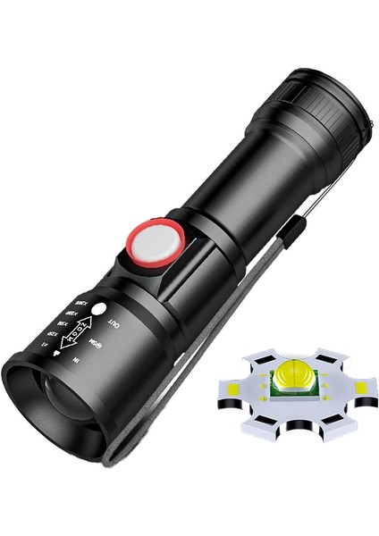 XHP60 El Feneri, Yakınlaştırma Güç Ekran USB Şarj Su Geçirmez Güçlü Işık El Feneri, Kamp Lambası Reflektör (Yurt Dışından)
