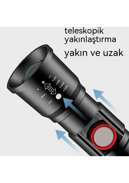 XHP60 El Feneri, Yakınlaştırma Güç Ekran USB Şarj Su Geçirmez Güçlü Işık El Feneri, Kamp Lambası Reflektör (Yurt Dışından)