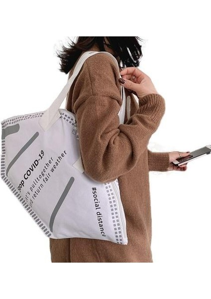 Maske Şeklinde Bayan Omuz Çantası, Yaratıcı Büyük Kapasiteli Tot Omuz Çantası, Baskılı El Çantası (Yurt Dışından)