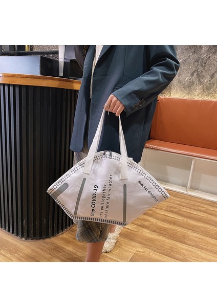 Maske Şeklinde Bayan Omuz Çantası, Yaratıcı Büyük Kapasiteli Tot Omuz Çantası, Baskılı El Çantası (Yurt Dışından) modelleri