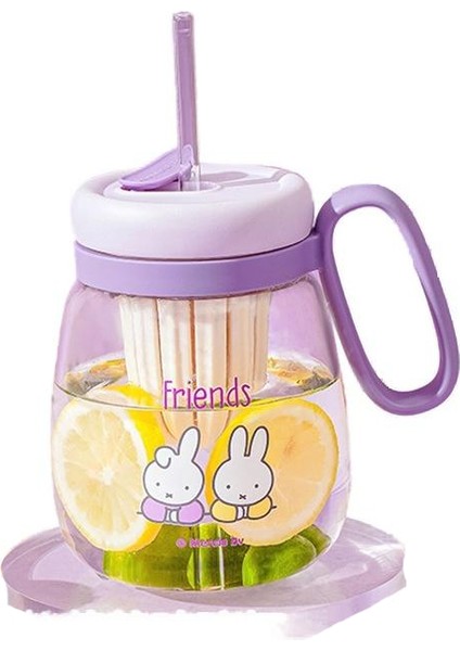 Miffy Cam Yüksek Değerli Büyük Kapasiteli Kız Saman Su Bardağı Sevimli Çiçek Çay Bardağı Çay Su Ayırma Büyük Göbek Kupası (Yurt Dışından)