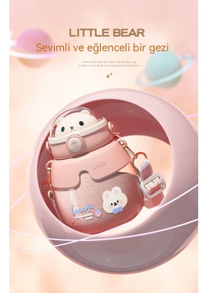Net Kırmızı Büyük Göbek Bardak Karikatür Küçük Ayı Su Bardağı Yüksek Yüz Değeri Büyük Kapasiteli Taşınabilir Pipet Bardak Öğrenci Plastik Bardak (Yurt Dışından)