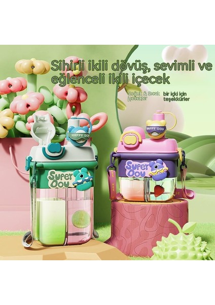 Yaz Yeni Su Bardağı Bölme Çift Içki Bardağı Çocuk Su Bardağı Öğrenci Kız Yüksek Değerli Sevimli Plastik Bardak Pipet Bardak (Yurt Dışından) fiyatları