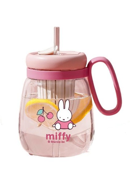 Miffy Cam Yüksek Değerli Büyük Kapasiteli Kız Saman Su Bardağı Sevimli Çiçek Çay Bardağı Çay Su Ayırma Büyük Göbek Kupası (Yurt Dışından)