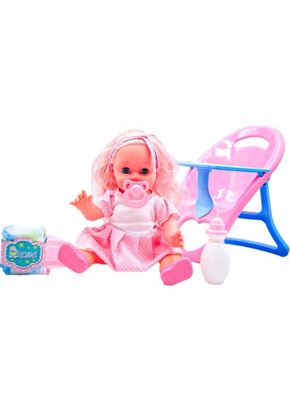 Global Toys  Roza Altını Islatan Türkçe Konuşan 32 cm Boyunda Mama Sandalyeli Et Bebek