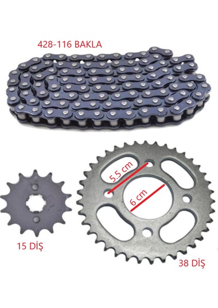 Motorsiklet CG125 Ön Arka Dişli Zincir Set Tel Jant Uyumlu