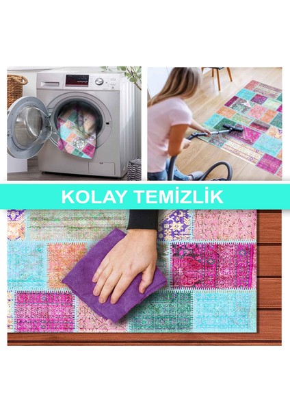 Ilyaki Home Cory Desenli Kadife Pamuk Tabanlı Yıkanabilen Kaydırmaz Salon Halısı