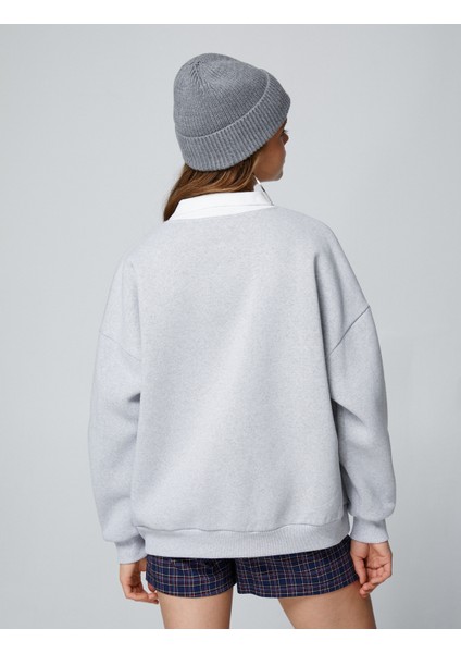 Oversize Kolej Sweatshirt Polo Yaka Baskılı fırsatları
