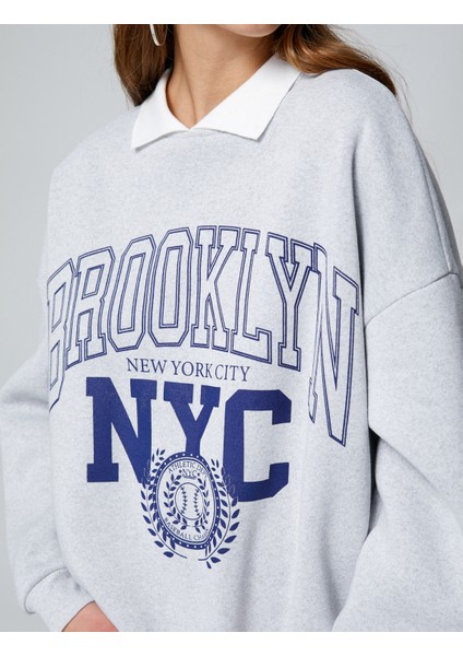 Oversize Kolej Sweatshirt Polo Yaka Baskılı indirimleri