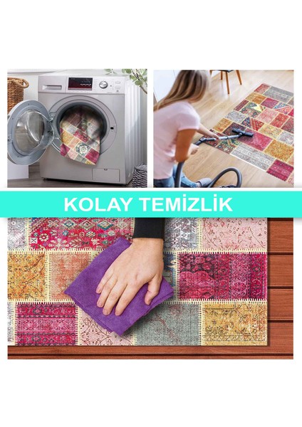 Ilyaki Home Dakota Desenli Kadife Pamuk Tabanlı Yıkanabilen Kaydırmaz Salon Halısı