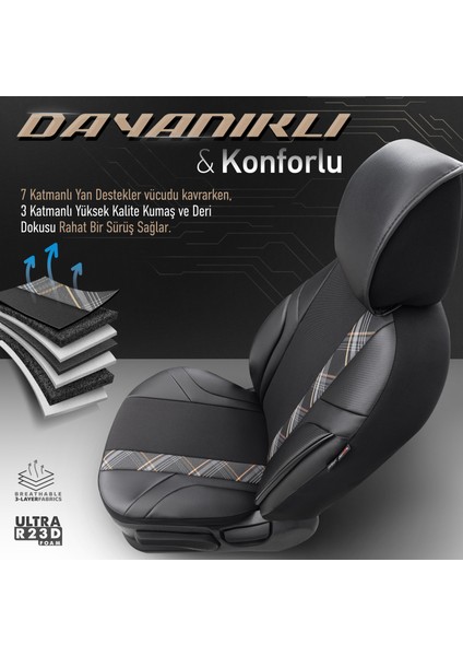 Horizon Design Yüksek Kalite Deri-Kumaş Özel Tasarım Universal Oto Koltuk Kılıfı Tam Set