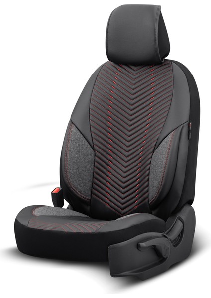 Advanced Design Özel Tasarım Premium Deri-Keten Ekstra Destekli Universal Oto Koltuk Kılıfı Tam Set