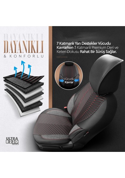 Advanced Design Özel Tasarım Premium Deri-Keten Ekstra Destekli Universal Oto Koltuk Kılıfı Tam Set indirimleri