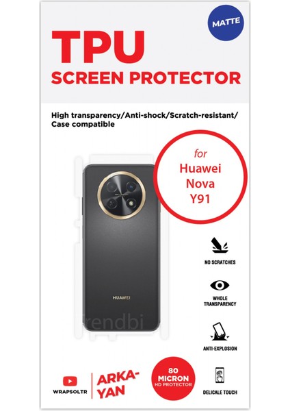 Huawei Nova Y91 Mat Arka ve Yan Kaplama Tam Kaplayan Hd Film fiyatları