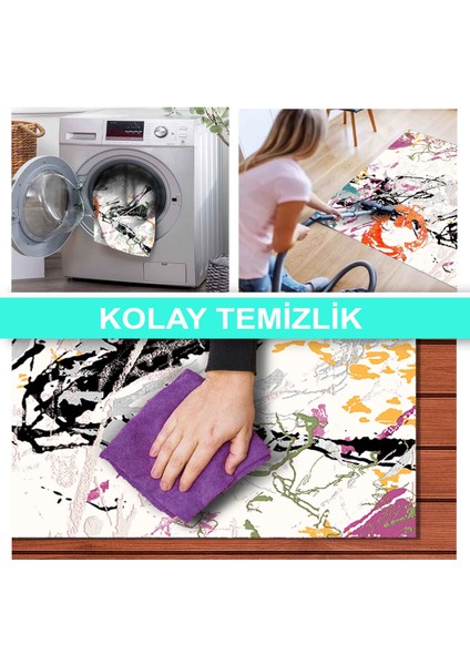 Ilyaki Home Daste Desenli Kadife Pamuk Tabanlı Yıkanabilen Kaydırmaz Salon Halısı