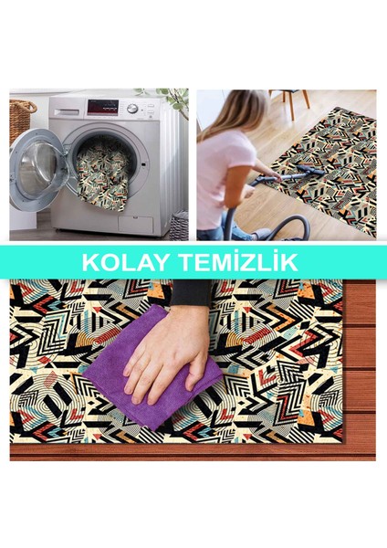 Ilyaki Home Endrın Desenli Kadife Pamuk Tabanlı Yıkanabilen Kaydırmaz Salon Halısı