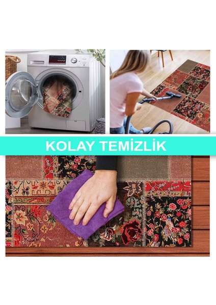 Ilyaki Home Feran Desenli Kadife Pamuk Tabanlı Yıkanabilen Kaydırmaz Salon Halısı