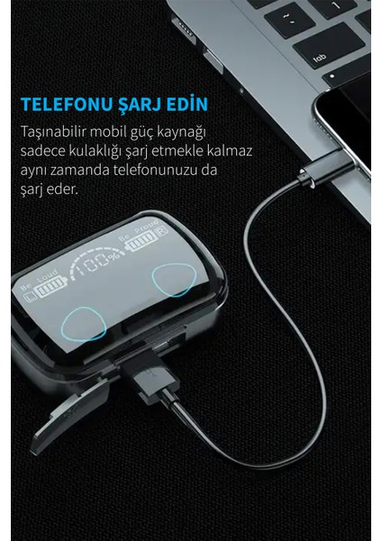 Deilmi Ios Android Uyumlu Kablosuz Kulak Içi V5.3 Mikrofonlu Hfı Ses Güç Gösterge Powerbank Kutu Db-14 Kablosuz Bluetooth Kulaklık