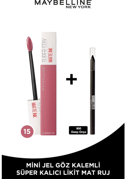 Maybelline New York Super Stay Matte Ink Likit Mat Ruj - 15 Lover - Pembe Mini Tattoo Liner Li