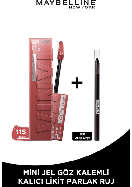 Maybelline New York Super Stay Vinyl Ink Likit Parlak Ruj 115 Peppy Mini Tattoo Liner Li