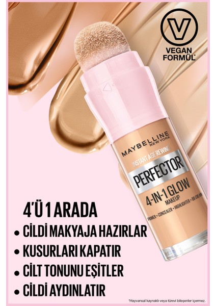 Super Instant Perfector Glow 4 Etki 1 Arada Fondöten- 01 Light Mini Tattoo Liner Hediyeli