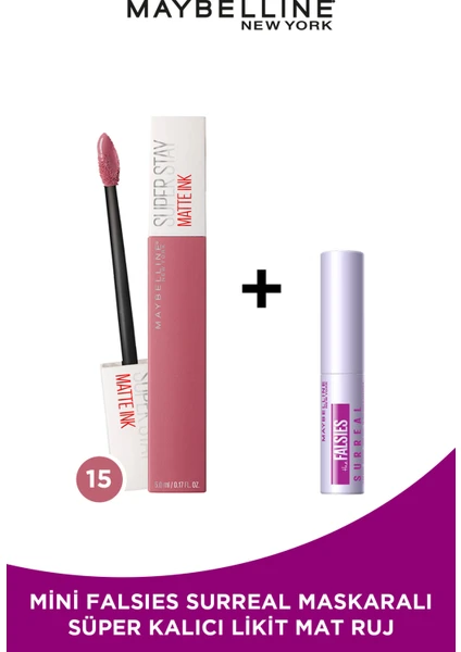 Maybelline New York Super Stay Matte Ink Likit Mat Ruj - 15 Lover - Pembe Mini Falsies Surreal Maskara Li