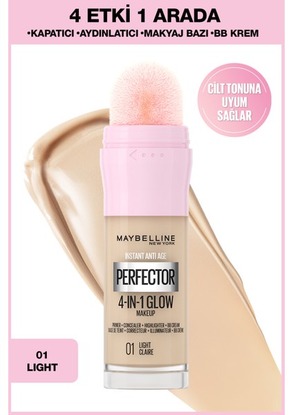 Super Instant Perfector Glow 4 Etki 1 Arada Fondöten- 01 Light Mini Falsies Surreal Maskara Hediyeli