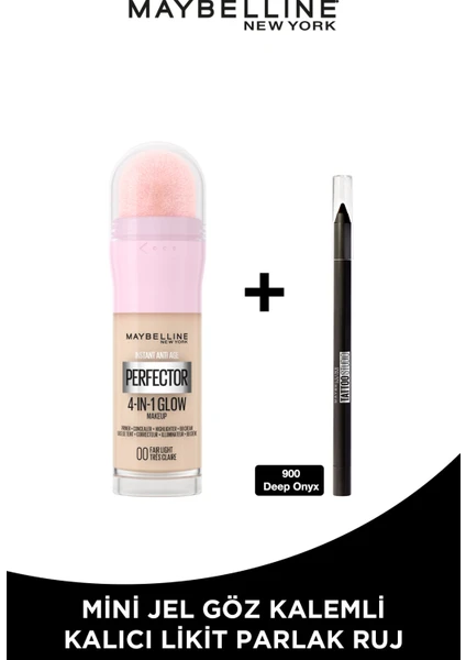 Maybelline New York Super Instant Perfector Glow 4 Etki 1 Arada Fondöten- 00 Fair Light Mini Tattoo Liner Hediyeli