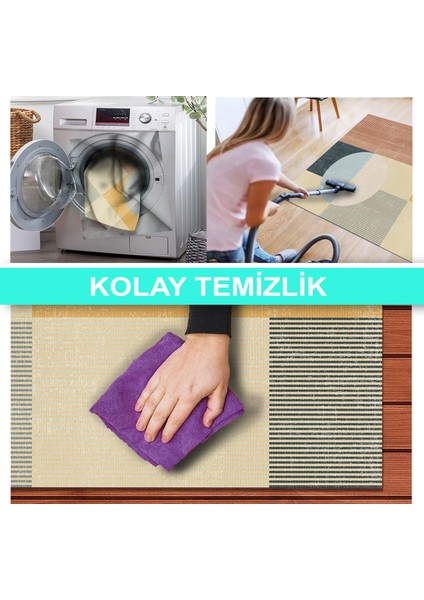 Ilyaki Home Fobcolor Desenli Kadife Pamuk Tabanlı Yıkanabilen Kaydırmaz Salon Halısı