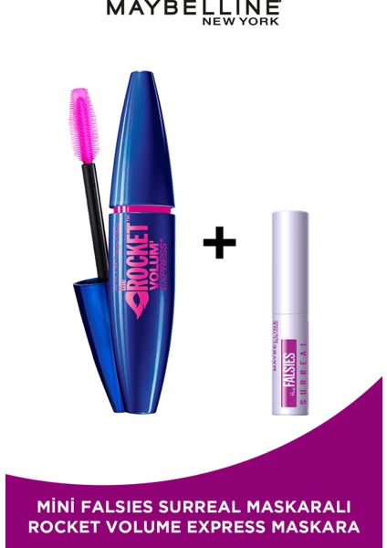 Maybelline New York Volum' Express Rocket Ekstra Siyah Maskara Mini Falsies Surreal Maskara Hediyeli