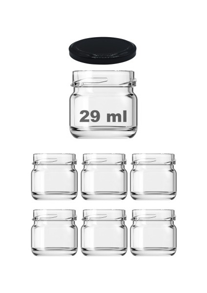 29 cc Kavanoz Metal Siyah Konserve Kapaklı 29 ml Şeffaf Küçük Cam Kavanoz 6 Adet