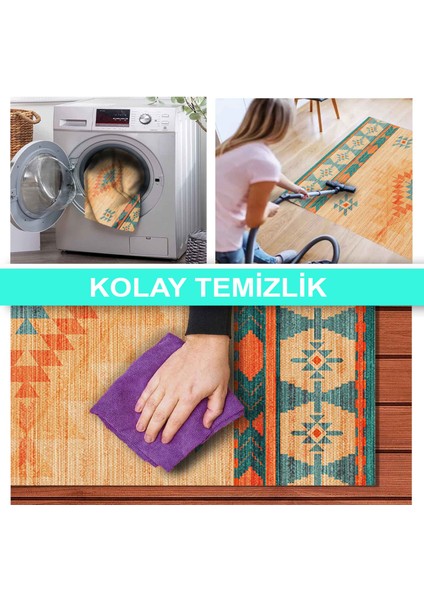 Ilyaki Home Fres Desenli Kadife Pamuk Tabanlı Yıkanabilen Kaydırmaz Salon Halısı