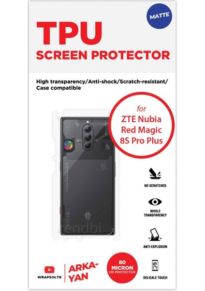 Zte Nubia Red Magic 8s Pro Plus Mat Arka ve Yan Kaplama Koruyucu Hd Film