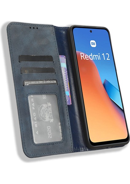 Xiaomi REDMI12 4g Manyetik Kapanış Retro Pu Deri Kapak Stand Cüzdan Kabuğu (Yurt Dışından)
