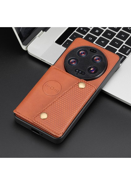 Xiaomi 13 Ultra Kart Tutucu Kickstand Pu Deri Kaplamalı Tpu Şok Geçirmez Arka Kapak (Yurt Dışından)