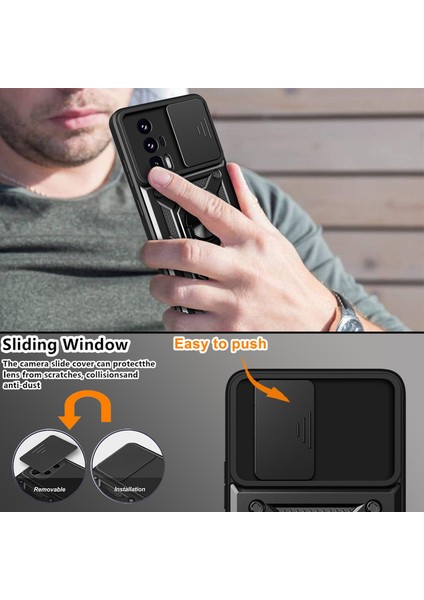 Xiaomi Poco F5 Pro 5g/redmi K60 5G/K60 Pro 5g Kamera Lens Slayt Tasarım Pc+Tpu Kickstand Cover (Yurt Dışından)