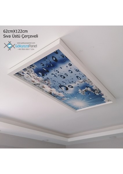 60X120 Gökyüzü Panel Avize, 106WATT Led, Sıva Üstü, Kolay Montaj LED Panel, Çiçekli Yağmur Damlası Avize