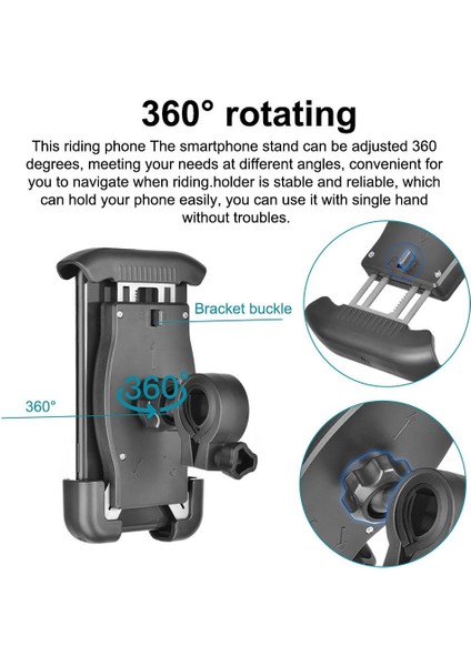 HT-T45 Motosiklet Telefon Tutucu Bisiklet Telefon Tutucu Motor ve Bisiklet Gidonu Için 360 Dönebilen Telefon Tutucu 4.5 " - 6.5"