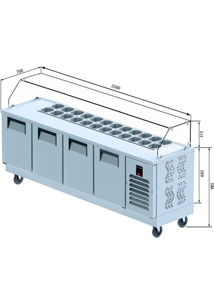 Krep & Sandviç Buzdolabı - 4 Kapılı - 250X70X133 cm
