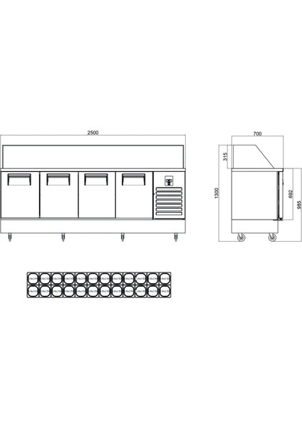 Krep & Sandviç Buzdolabı - 4 Kapılı - 250X70X133 cm modelleri