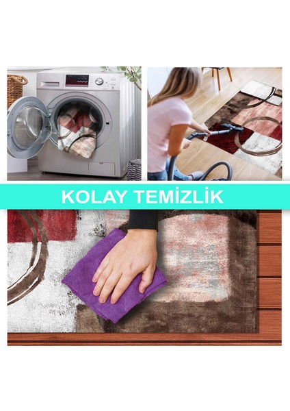 Ilyaki Home Harch Desenli Kadife Pamuk Tabanlı Yıkanabilen Kaydırmaz Salon Halısı