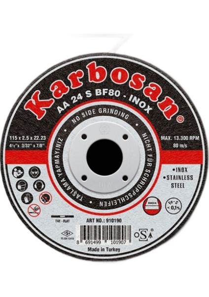 115X1.0X22.23 Inox Kesme Taşı (25'li Paket) (910380)