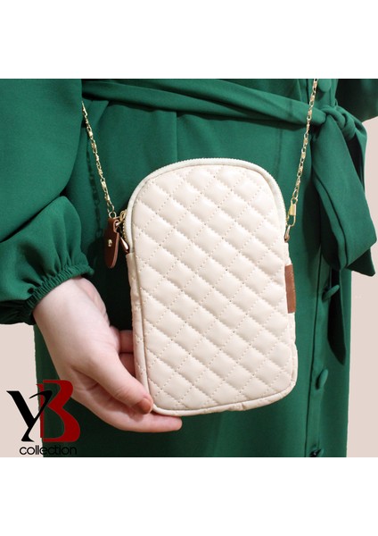 Yb Collection Kapitone Deri Kumaş Zincir Boyun Askılıklı Telefon Çantası Cüzdan Bej AL3943 modelleri