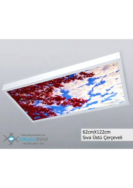 60X120 Gökyüzü Panel Avize, 106WATT Led, Sıva Üstü, Kolay Montaj LED Panel, Kırmızı Ağaç Avize