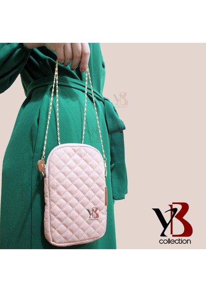 Yb Collection Kapitone Deri Kumaş Zincir Boyun Askılıklı Telefon Çantası Cüzdan Pudra Pembesi AL3943 modelleri