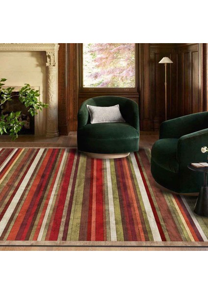 Ilyaki Home Hezare Desenli Kadife Pamuk Tabanlı Yıkanabilen Kaydırmaz Salon Halısı
