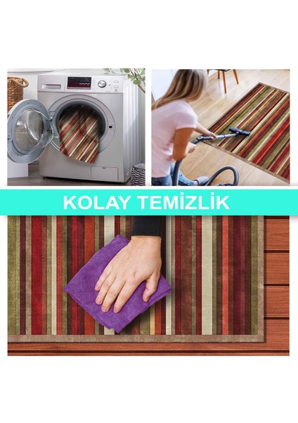 Ilyaki Home Hezare Desenli Kadife Pamuk Tabanlı Yıkanabilen Kaydırmaz Salon Halısı