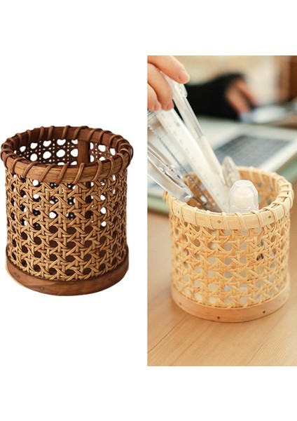 El Yapımı Rattan Dokuma Depolama Sepeti Kalemi Tutucusu (Yurt Dışından)